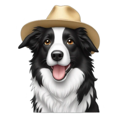 Black white border collie wearing hat sticker