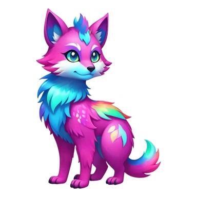 Neon-colored multi-colored cool Falvie-Fionbri-creature-sparkle-fursona, full body, with random markings sticker