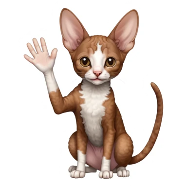 brown colored cornish rex cat waving sticker