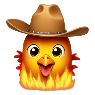 Cute chicken surrounded by fire wearing a cowboy hat sticker