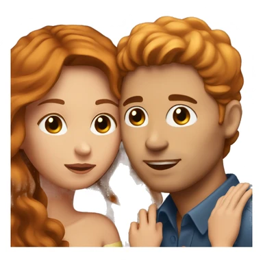 Man with brown eyes and brown hair kissing a woman with long ginger hair sticker