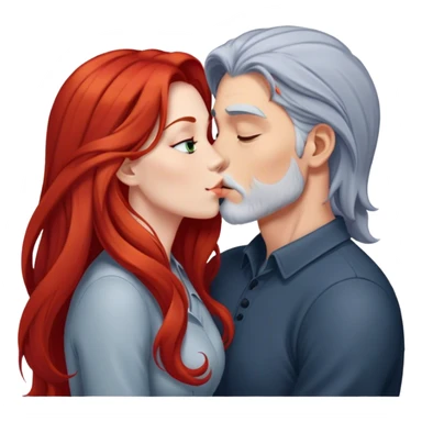 Long red hair woman and young gray hair man kissing sticker