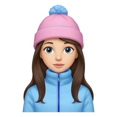 Brunette long hair lady with pink and blue pastel jacket and blue pastel winter hat sticker