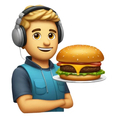 gordo con anteojos y auriculares camiseta que dice renzown y una hamburguesa grasosa en la mano sticker