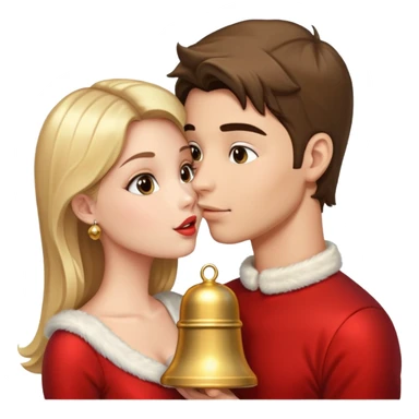 a handsome man and a pretty woman kiss Christmas bell sticker