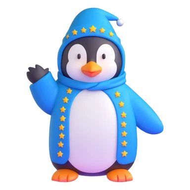 penguin wizard with a blue robe and starry hat sticker