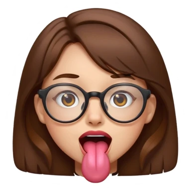 funny girl with brown hair and glasses, tongue out expression, Discord emoji style sticker