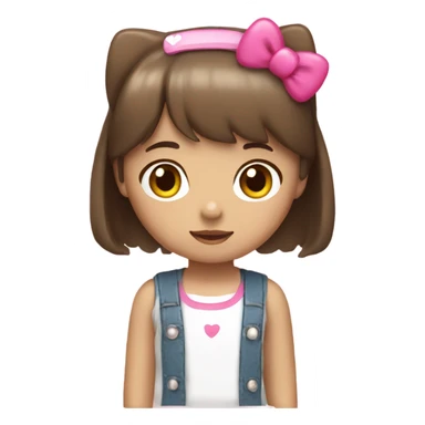 Girl wearing hello kitty headband with brown hair and bangs sticker