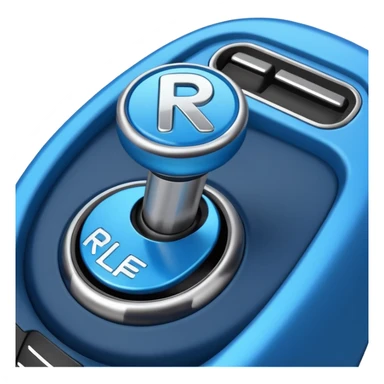 blue car gear shift stick with R for reverse highlighted sticker
