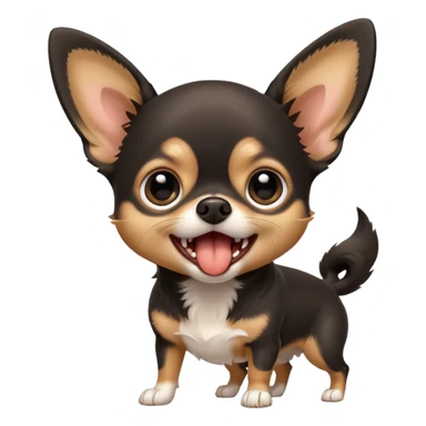 A high-resolution photo-realistic digital illustration of a cute black and tan chihuahua with big eyes yawning. sticker