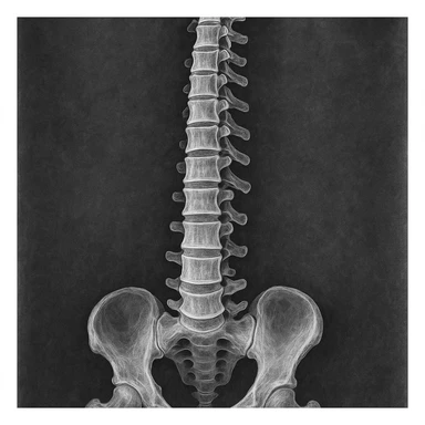 detailed X-ray style illustration of a human spine, monochrome, medical look sticker