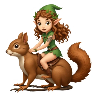 tiny forest elf long curly brown hair tattoos riding squirrel sticker