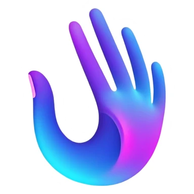 A futuristic abstract logo with curved dynamic lines resembling a subtle hand motion, glowing neon gradients, minimal and modern sticker