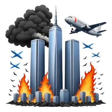 Twin towers with an airplane sticker