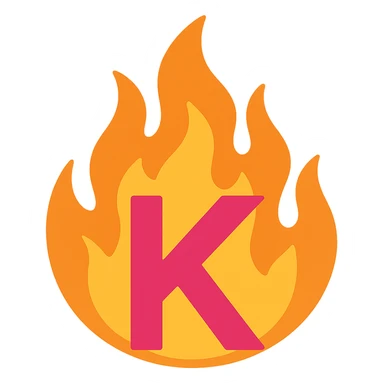 vibrant letter 'K' in color surrounded by stylized fire exaggerated to look dramatic and expressive sticker