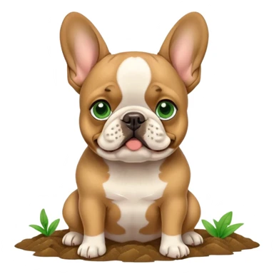 Frenchie dog with green dirt on his face sticker