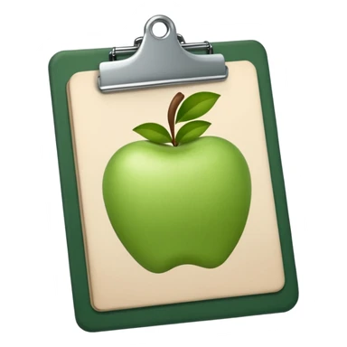 dark green clipboard with light beige paper, no text, Apple emoji style sticker