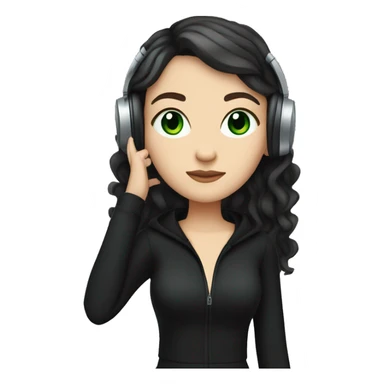 White  girl with dark hair green eyes, black clothes, listening to music  sticker