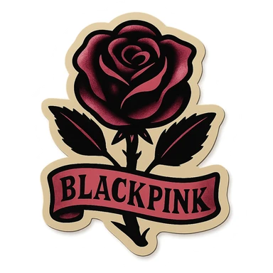 BLACKPINK K-pop retro sticker, black and pink rose, elegant, stylish, vintage sticker style sticker