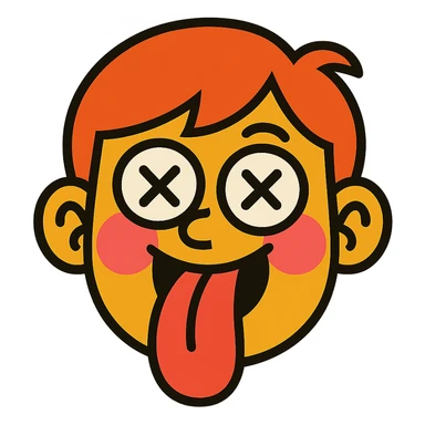 vibrant toon style face with tongue sticking out, eyes crossed, blushing, silly expression sticker