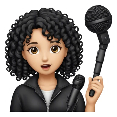 girl  Black curly with mic sticker