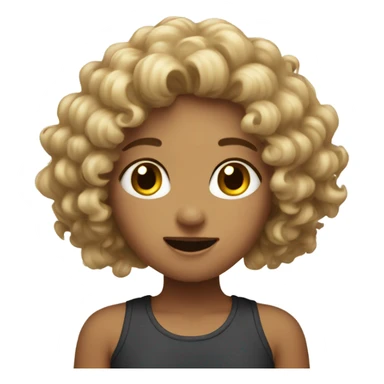 a dark blong, curly hair girl talking with  sticker