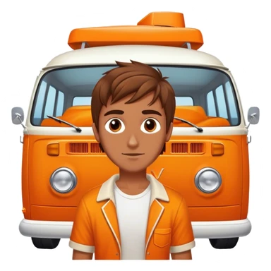 gamer man brown hair with orange VW campervan sticker
