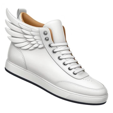 white sneaker with white wing, pointed slightly down sticker