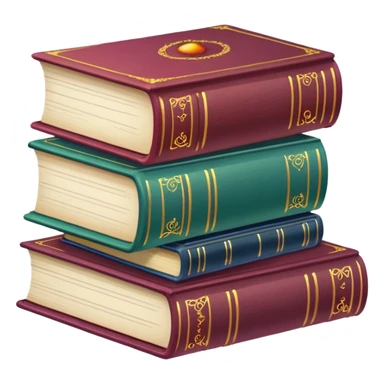 A stack of colorful spellbooks that look like they came out of a fine victorian library sticker