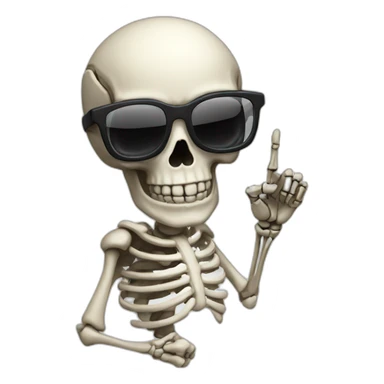 Nerd skull with skeleton finger pointing up sticker