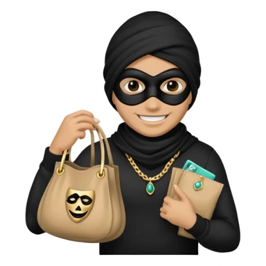 Thief with black mask and stolen jewelry bag sticker