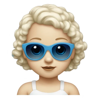 little white baby girl with blue frame sunglasses and dark lens sticker
