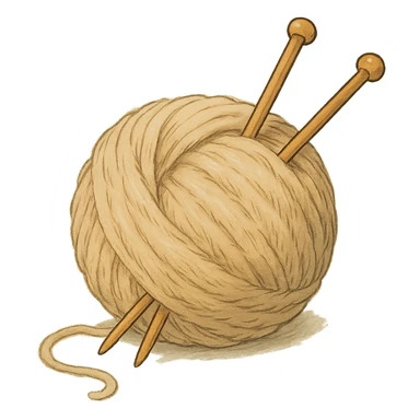 ghibli style ball of beige mohair wool with knitting needles sticker