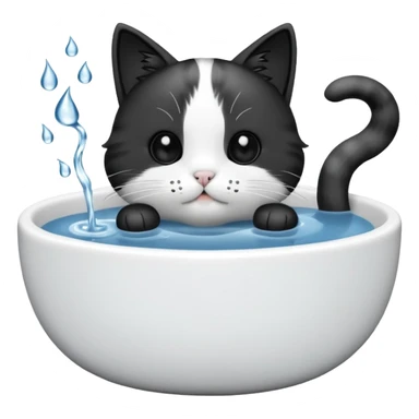 A water bowl with a cat drinking sticker