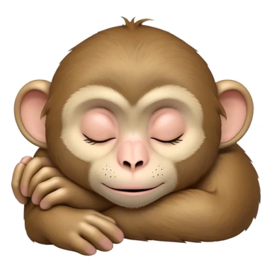 Meme-Worthy cute Sleeping Macaque Portrait Emoji, Head resting peacefully with a contented smile, showcasing soft, downy fur and eyes gently closed in serene slumber, Simplified yet comically adorable features, highly detailed, glowing with a soft, drowsy glow, high shine, relaxed and utterly lovable, stylized with an air of playful laziness, bright and heartwarming, soft glowing outline, capturing the essence of a sleeping macaque that feels destined to become the next viral icon of adorable rest! sticker