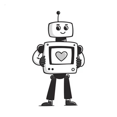 a robot presenting a screen, hand drawn doodle style sticker