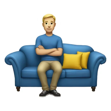 White human male in blue dress, sitting on jellow couch  sticker