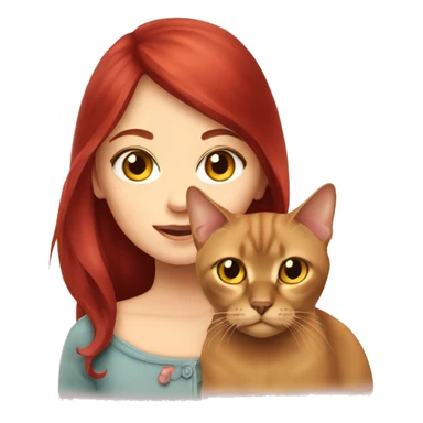 cherry red hair cute girl holding burmese brown cat with yellow eyes sticker