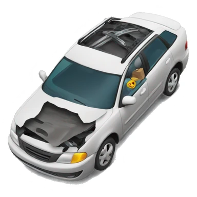 a broken-down car with the hood open sticker