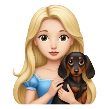 Blonde princess holding a Long haired black and brown dachshund  sticker