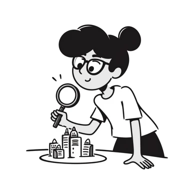 student examining something with a magnifying glass sticker