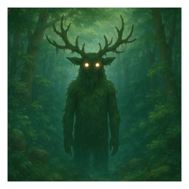 forest spirit with glowing eyes in ghibli style, mystical, ethereal, detailed environment sticker