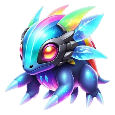  Shiny sparkly transparent bioluminescent luminescent vibrant bright pastel dark exotic tropical iridescent colorful nebula rainbow gradients cyber-Protogen-Fakémon-Pokémon-Vernid-creature sticker