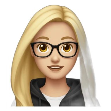 white girl with glasses and long blonde hair and black hoodie and a red doberman sticker