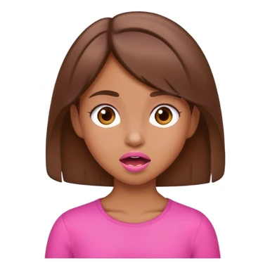 cute tan girl with brown hair wearing pink making a funny face sticker