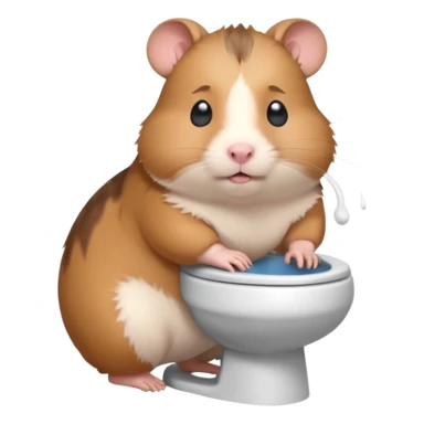 Cute chubby cartoon-style hamster sitting on toilet pooping looking as if he had an accident sticker