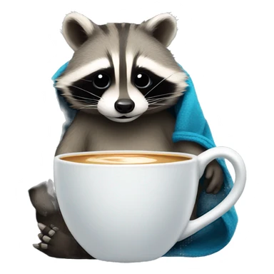 RACCOON IN A blue BLANKET with coffee cup sticker