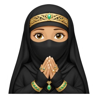 an old emirati women wearing traditional cloths covers her face with burg'a a;; the cloths and burqa'a are black sticker