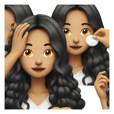 long dark hair girl applying cream on face sticker