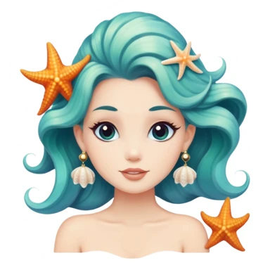 mermaid with seashells in hair, starfish earrings sticker